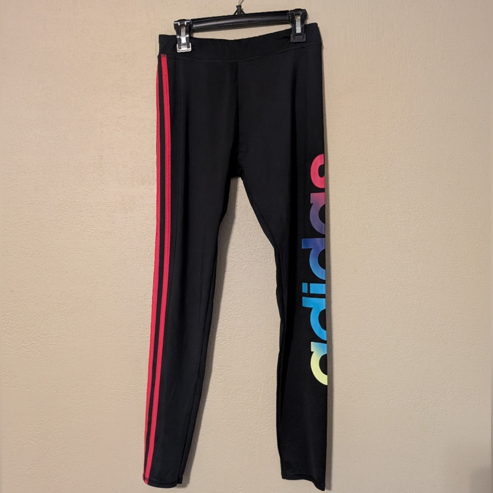 Adidas Kids Black Leggings with Rainbow Logo